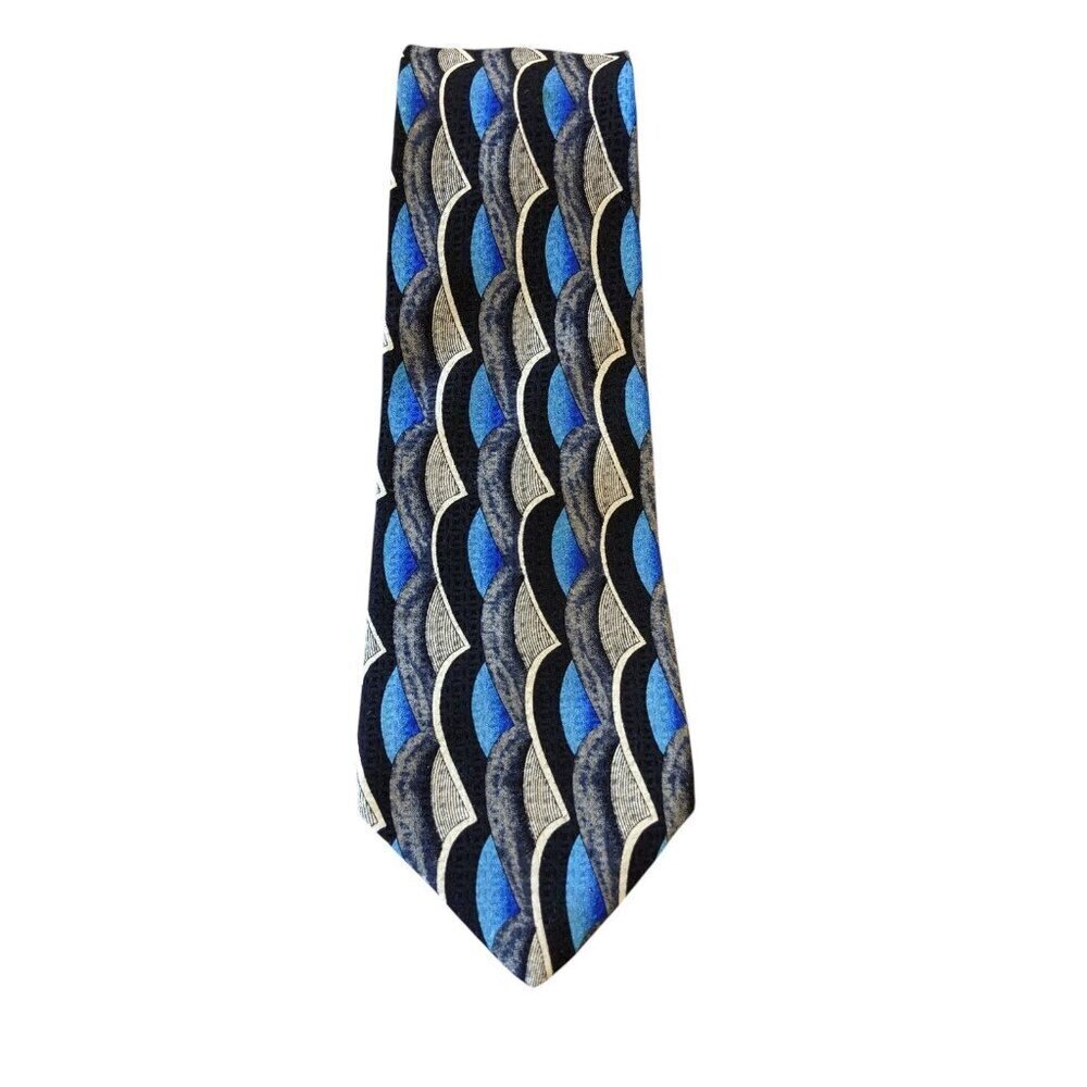 Mens Neck Tie Necktie Black Blue Geometric Silk Abstract Art Deco Long